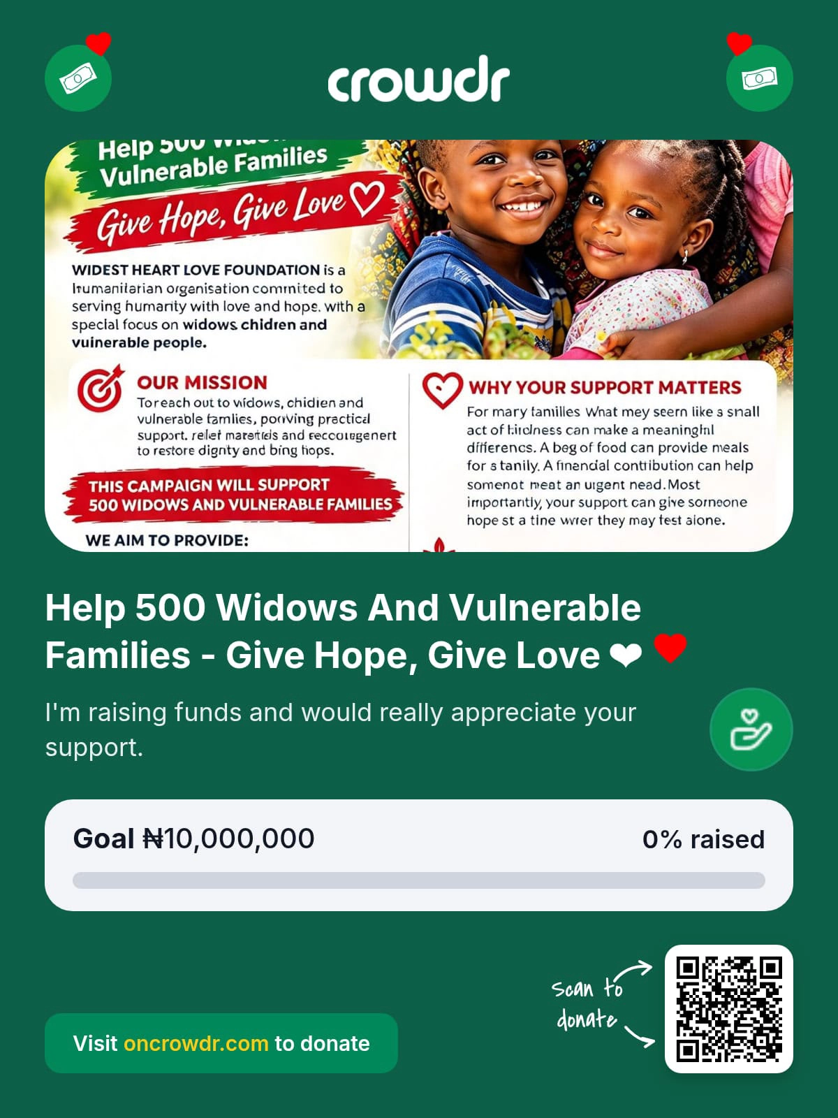 Widest Heart Fund campaign: help 500 widows and vulnerable families